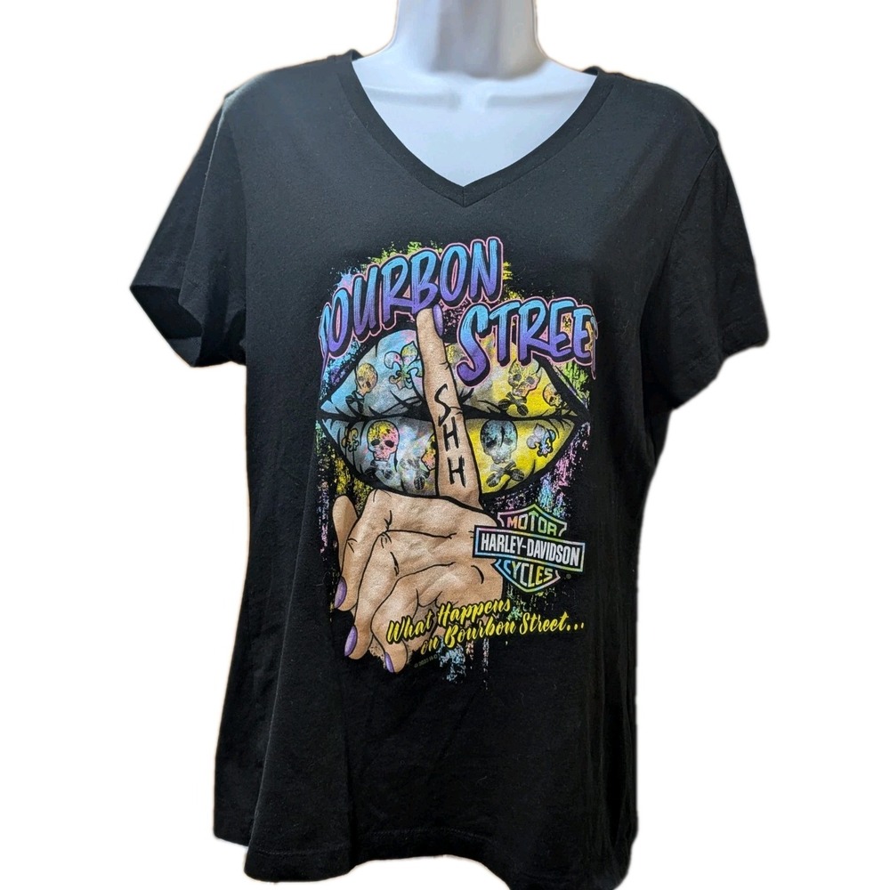 Harley-Davidson Women's New Orleans, LA Bourbon‎ Street V Neck TShirt Size L